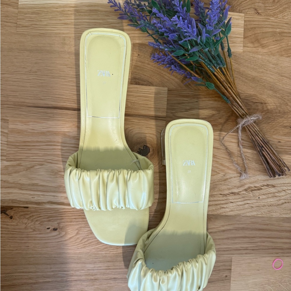 Zara Yellow Mules with Ruched Strap